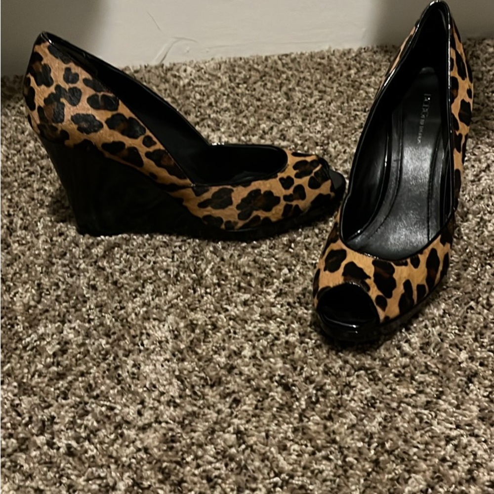 Leopard Print Wedge Peep Toe Shoes
